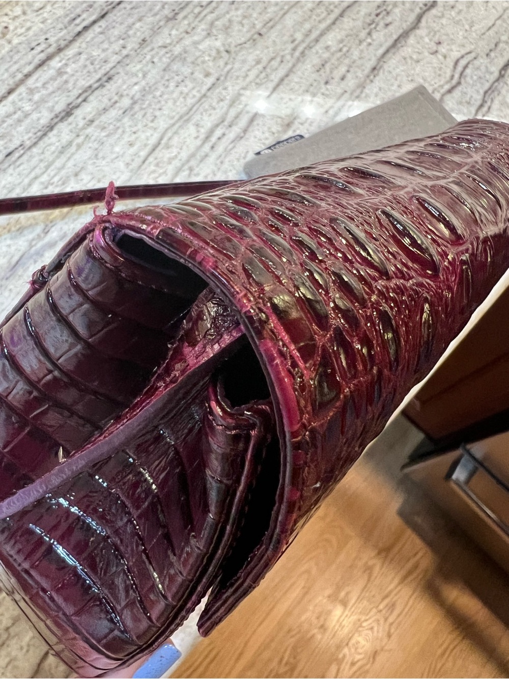 Brahmin Croc-Embossed Shoulder Bag Burgundy - Picture 14 of 16